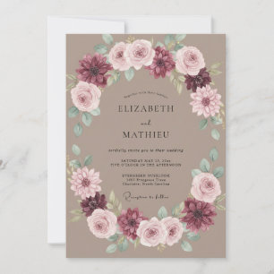 Convite Coroa de Casamento Taupe Roxo