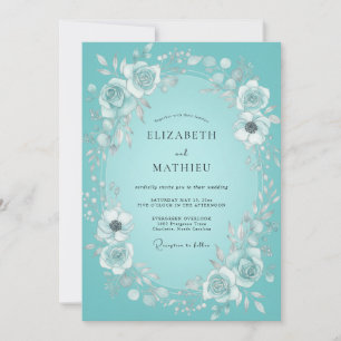 Convite Coroa de Casamento Teal Bloom