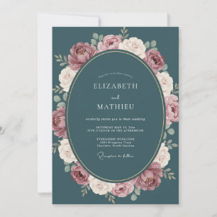 Convite Coroa de Casamento Teal Mauve