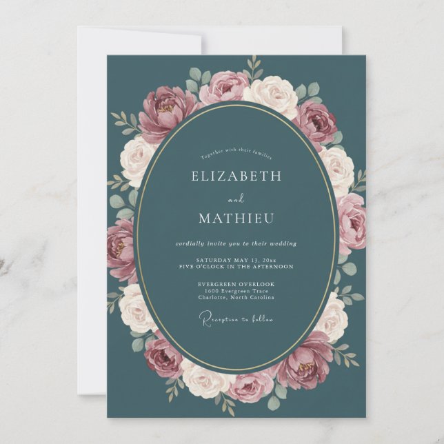 Convite Coroa de Casamento Teal Mauve (Frente)