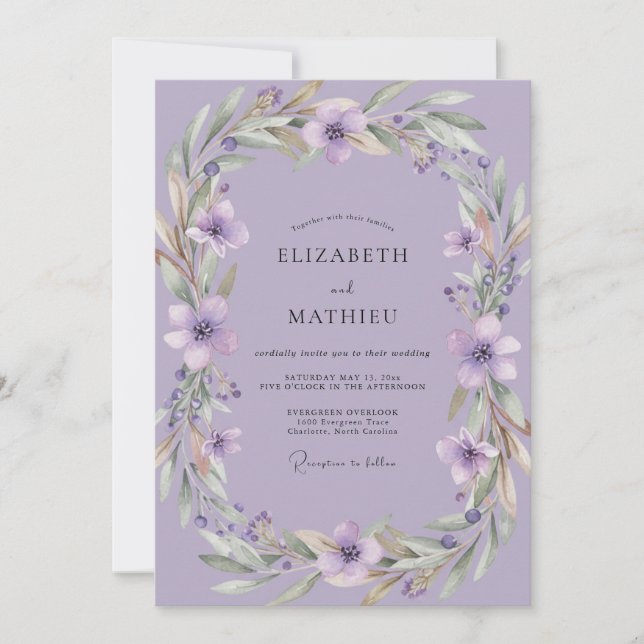 Convite Coroa de Casamento Violeta Âmbar (Frente)