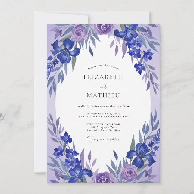 Convite Coroa de Casamento Violeta Lavanda (Frente)