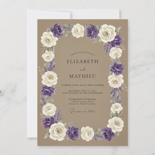 Convite Coroa de Casamento Violeta Toupeira (Frente)