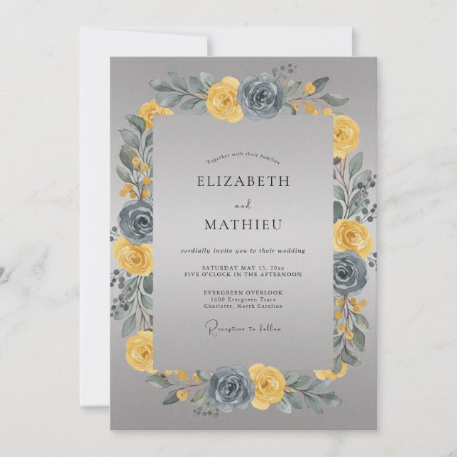 Convite Coroa de Casamento Yellow Slate (Frente)