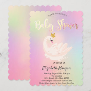 Convite Coroa de Cisne Adorável Holográfica Baby Shower