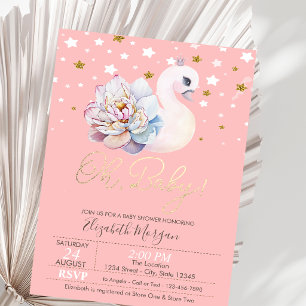 Convite Coroa de Cisne Bebê Floral Estrelas Chá de Bebê