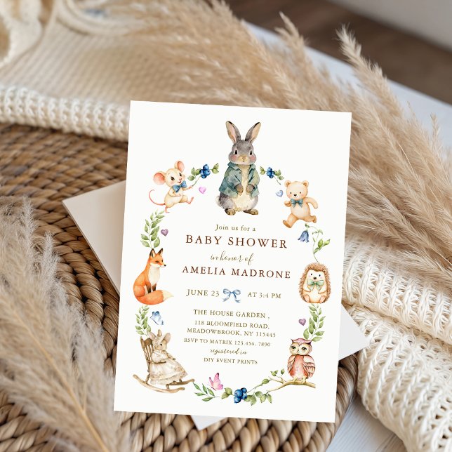 Convite Coroa de Coelho de Aquarela Amigos Festa de Bebê (Criador carregado)