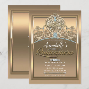 Convite Coroa de Coração Princesa Glamouroso Dourado Festa