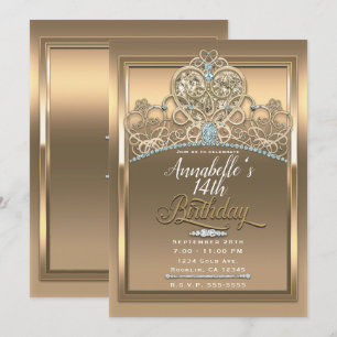 Convite Coroa de Coração Princesa Glamouroso Dourado Festa