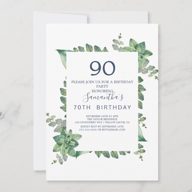 Convite Coroa de Diamante de Verdura de Verão para 90º Ani (Frente)