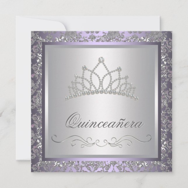 Convite Coroa de Diamante Quinceanera Roxa (Frente)