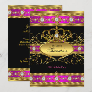 Convite Coroa de Diamante Rosa Dourado da Rainha Princesa 