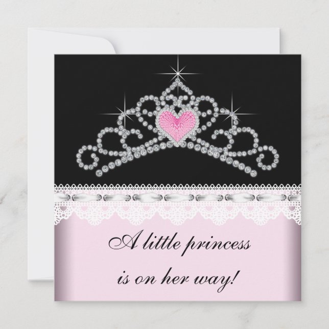 Convite Coroa de Diamante Rosa Princesa Bebê Preta Chuveir (Frente)