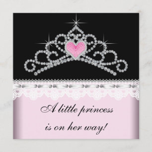 Convite Coroa de Diamante Rosa Princesa Bebê Preta Chuveir