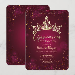 Convite Coroa de Diamantes Chic Burgundy Quinceañera