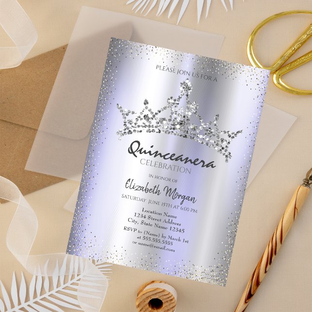 Convite Coroa de Diamantes Chic Violeta Metálico Quinceañe (Criador carregado)