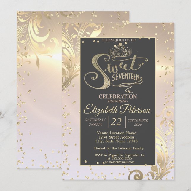 Convite Coroa de Diamantes Doce Aniversário 17 (Frente/Verso)