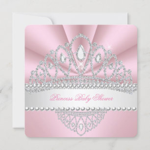 Convite Coroa de Diamantes Pérolas Rosa Princesa Baby Show