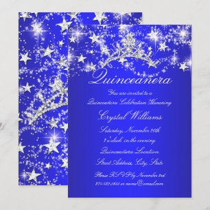 Convite Coroa de Estrelas Azul Real Brilhante Quinceanera