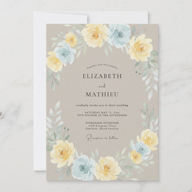 Convite Coroa de Eucalipto Amarelo Casamento (Frente)