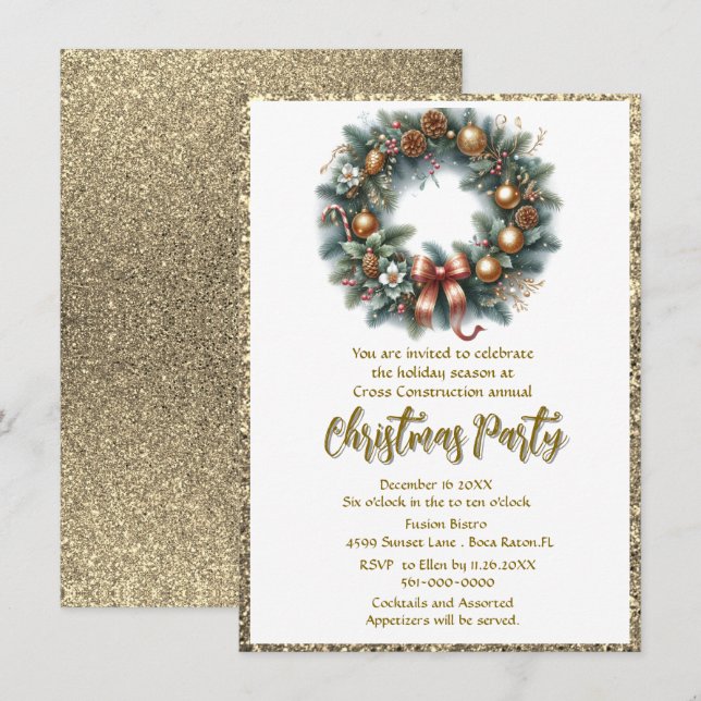Convite Coroa de festa de Natal para empresa  (Frente/Verso)