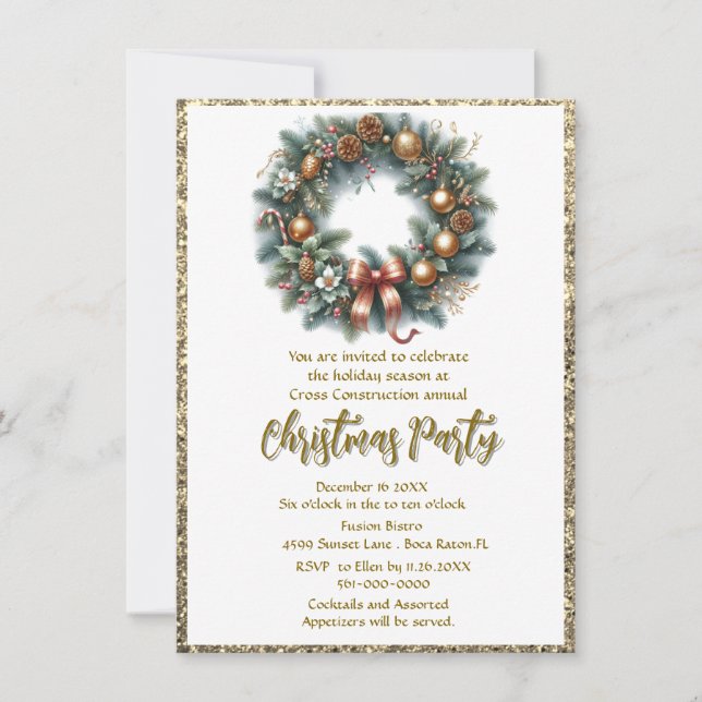Convite Coroa de festa de Natal para empresa  (Frente)