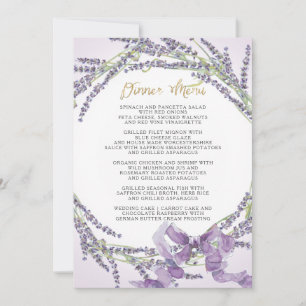 Convite Coroa de Flor de Lavanda Menu de Jantar Francês Do