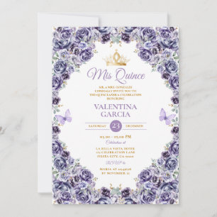 Convite Coroa de Flor de Quinze Anos Roxo Claro Dourada