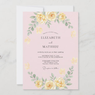 Convite Coroa de Flores Amarela Pastel para Casamento