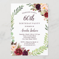 Coroa de Flores Borgonha para Aniversário de 60 an