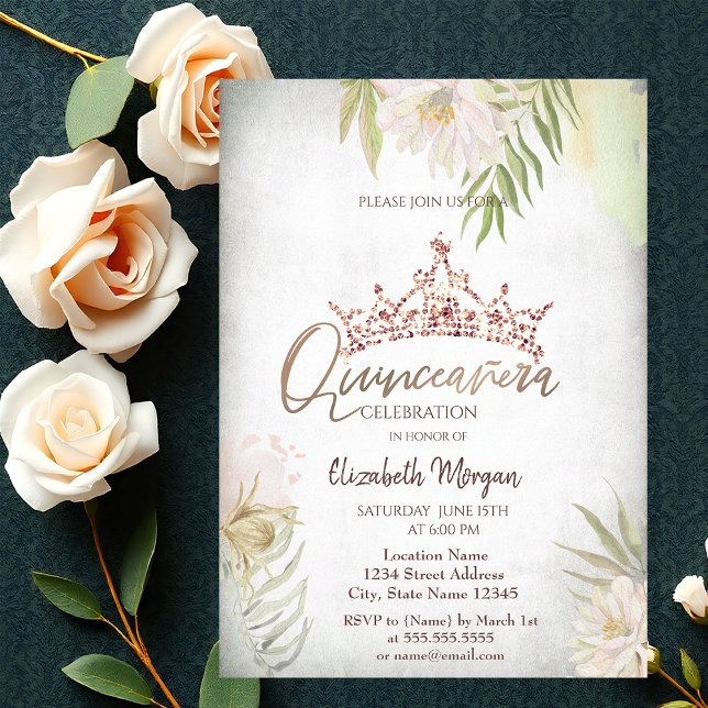 Convite Coroa de Flores Brilho Boho Quinceañera (Criador carregado)