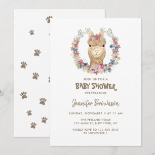 Convite Coroa de Flores de Alpaca Cachorro Chá de Bebê