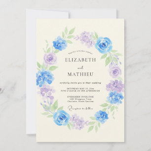 Convite Coroa de Flores de Lavanda Azul Casamento