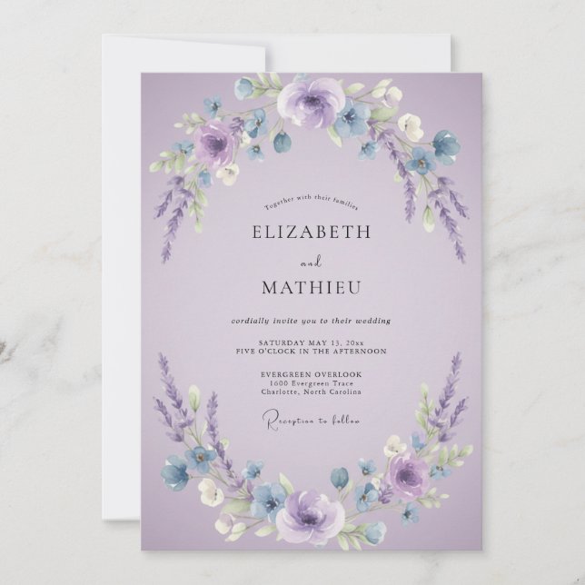 Convite Coroa de Flores de Lavanda para Casamento (Frente)