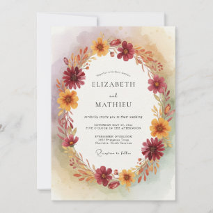 Convite Coroa de Flores de Outono em Borgonha para Casamen