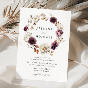 Convite Coroa de Flores de Outono Rústica para Casamento