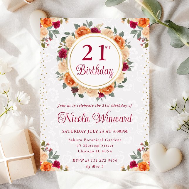 Convite Coroa de Flores de Outono Vermelhas e Laranjas Ani (Criador carregado)