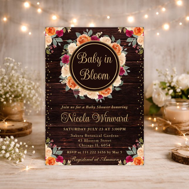 Convite Coroa de Flores de Outono Vermelhas e Laranjas par (Criador carregado)