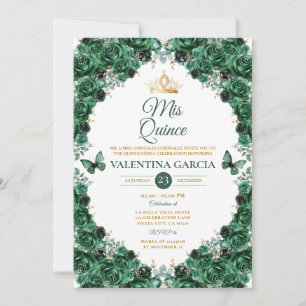 Convite Coroa de Flores Douradas Quinceañera 15 Anos Verde