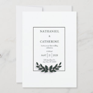 Convite Coroa de Flores Minimalista Verde Casamento