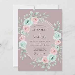 Convite Coroa de Flores Românticas Roxas Casamento