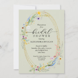 Convite Coroa de Flores Silvestres Chic Sage Verde Casamen