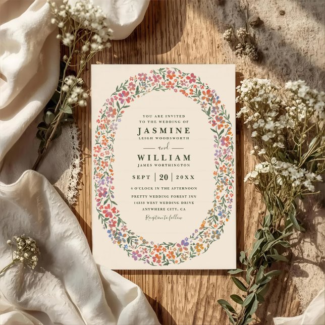 Convite Coroa de Flores Silvestres Código QR Casamento Mod (Criador carregado)