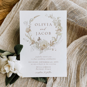 Convite Coroa de Flores Vintage Elegante para Casamento