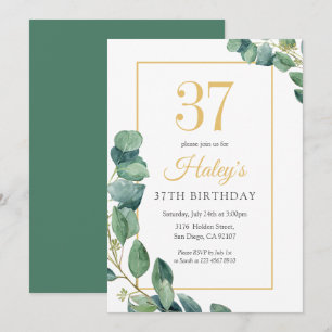 Convite Coroa de Folhagem Chic Dourado e Salvia Aniversári
