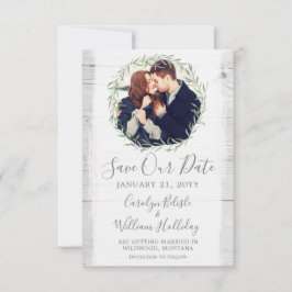 Convite Coroa de Folhas Botânicas e Madeira Rústica - Salv