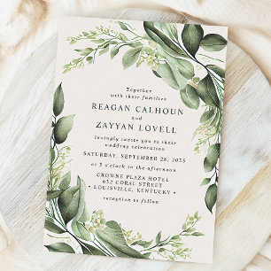 Convite Coroa de Folhas de Eucalipto Casamento Moderno