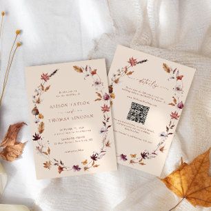 Convite Coroa de Folhas de Terracota Boho Fall Código QR C