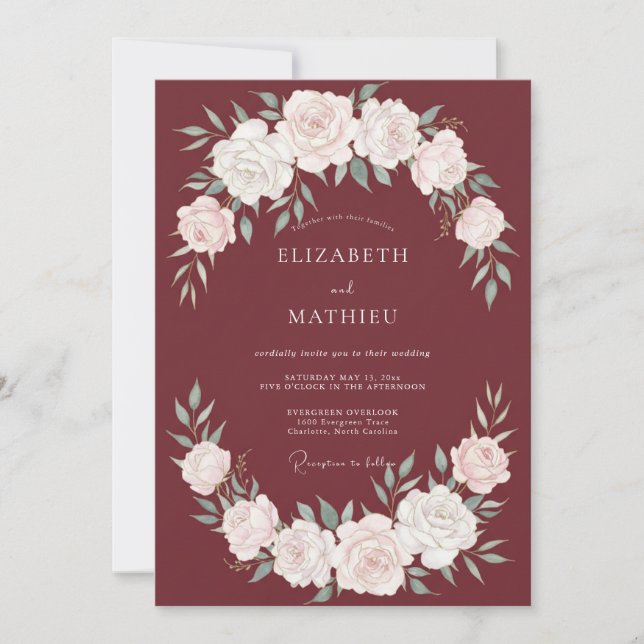 Convite Coroa de Folhas de Vinho Casamento (Frente)