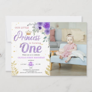 Convite Coroa de Fotos de Aniversário de 1 Ano da Princesa